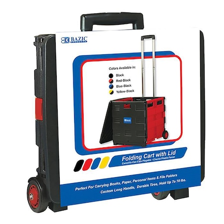 Bazic BAZIC Folding Cart on Wheels w/Lid Cover, 16 x 18 x 15in, Black/Red 2199